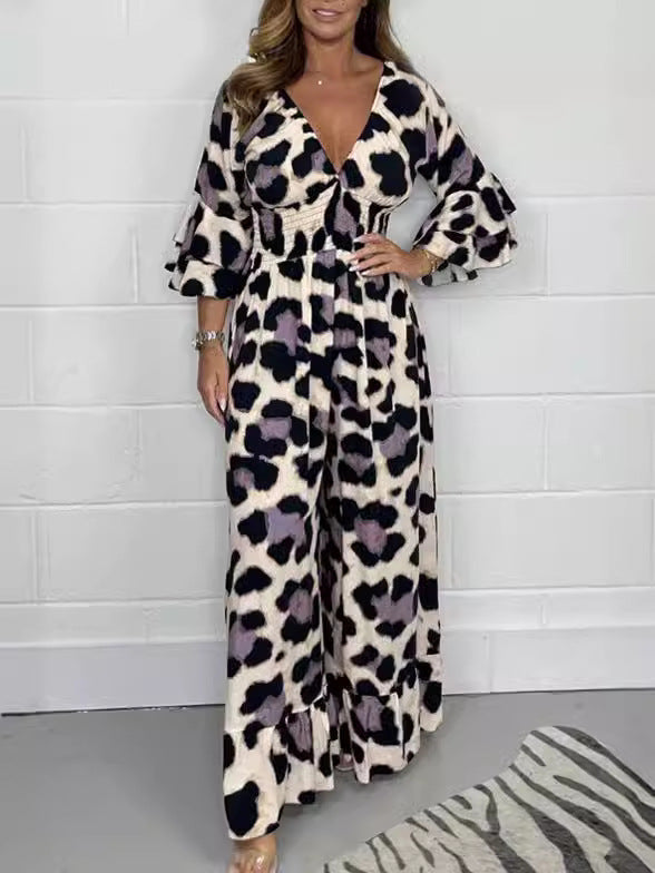 Anouk | Jumpsuit met luipaardprint en V-hals
