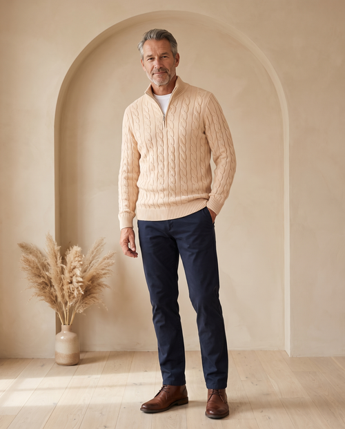 Bram – Trui met halve rits en kabelmotief
