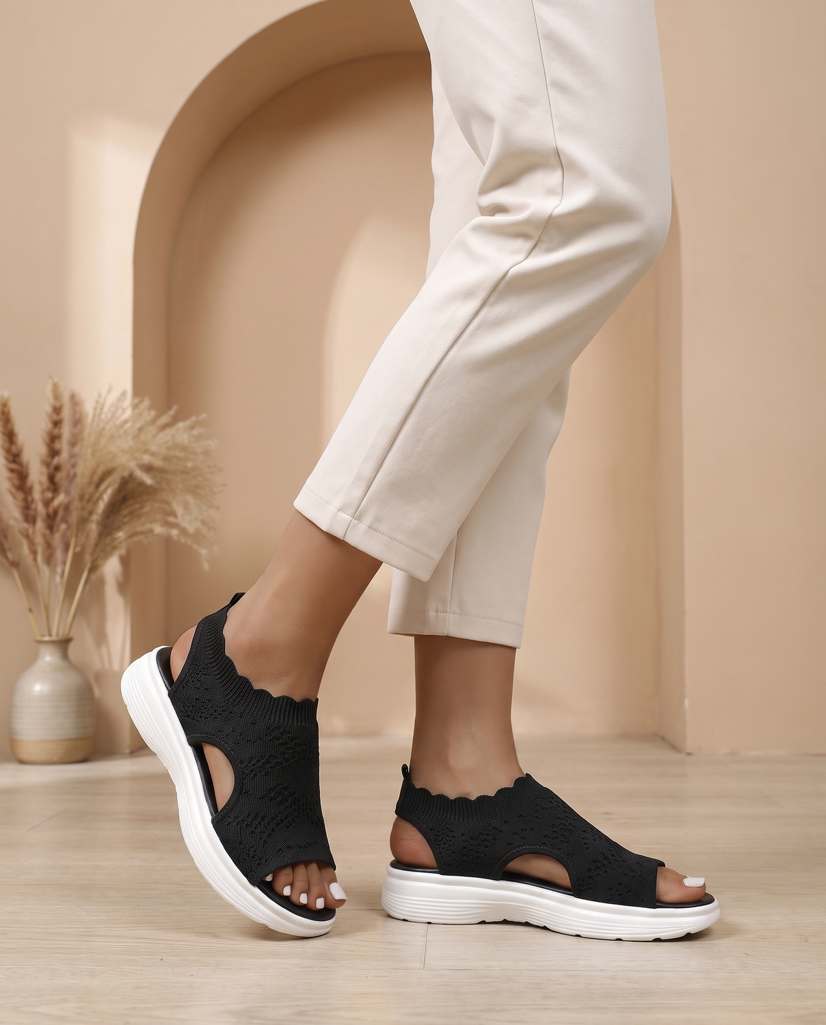 Ellen – Gebreide sandalen met plateauzool