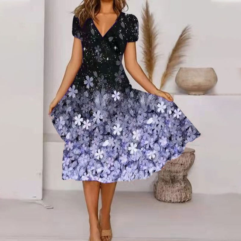 Eva | Jurk met all-over print en V-hals
