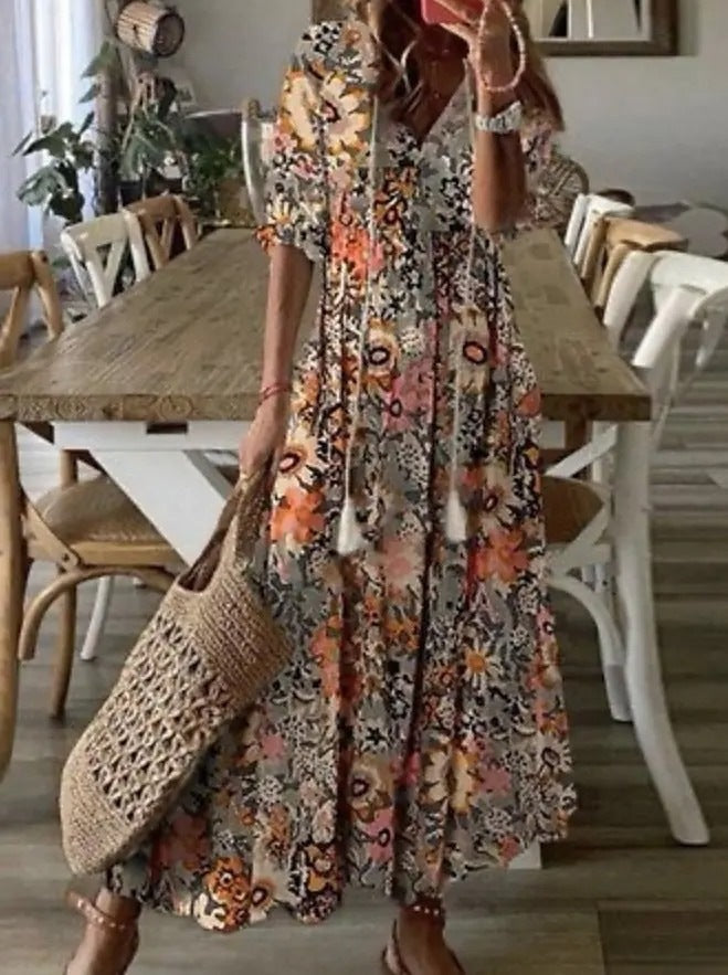 Loes | Maxi-jurk met ballonmouwen
